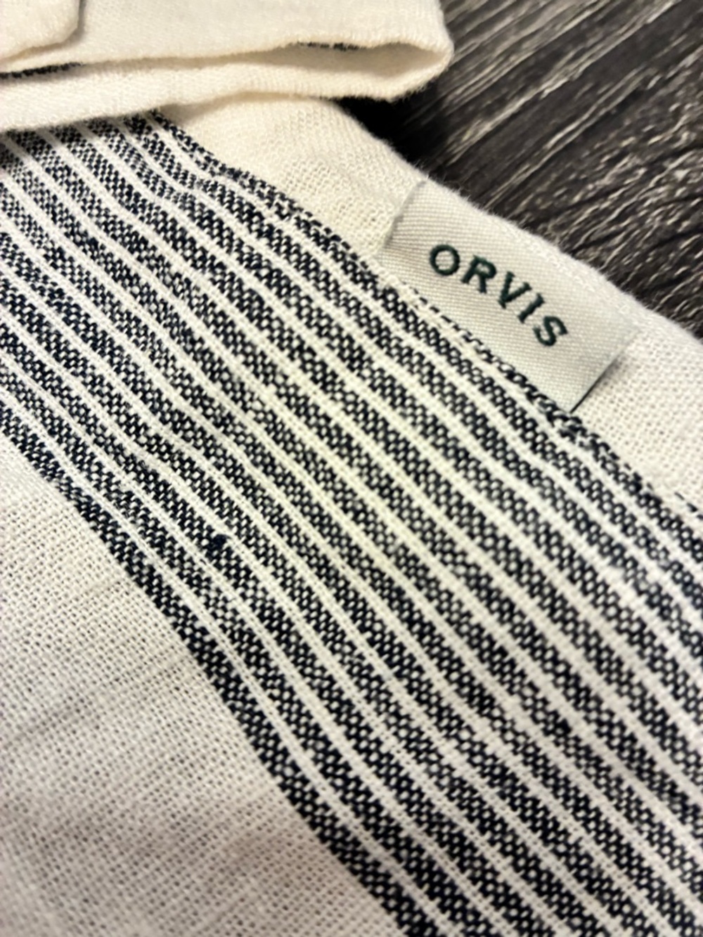 🌿 Orvis Linen Blend Button Down Shirt XL Striped Roll Tab Sleeve NWT - Picture 9 of 13